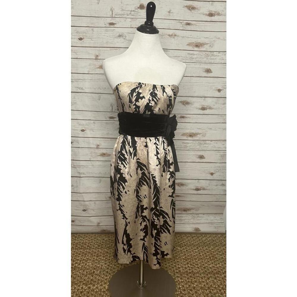 Tracy Reese black/cream floral classic whimisigoth strapless silk dress Size 4